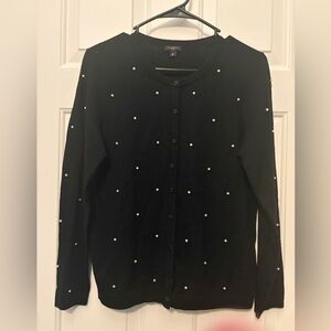 Talbots Black Cardigan w/Pearls - Sz Med P